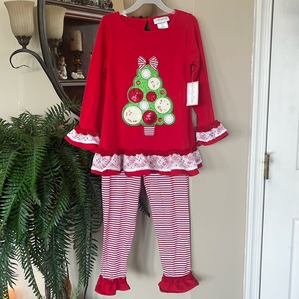 Brand New Emily Rose Christmas Set Sequins Ruffles Tree Festive Stripes Bow Lace